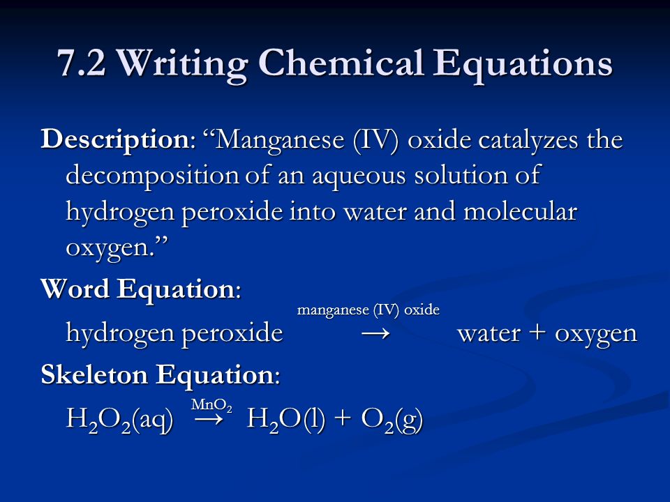 write a balanced chemical equation for hydrogen peroxide decomposes to produce water and oxygen